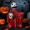Halloween Ghost Figurine,4.8in Pumpkin Witch Statue with Skull Candle Holder for Halloween Table Decoration,Haunted House,Gothic Home,Spooky Ornaments