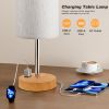 Touch Table Lamp - Cream, 3-Way Dimmable, USB A + C Charging, AC Outlet, 17.4inch Medium, Wood Grain Base