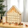 Christmas Advent Calendar, Light Up Manger Scene Tabletop Xmas Wooden House Holiday Decoration with Countdown Drawer, Bible Characters
