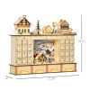 Christmas Advent Calendar, Light Up Table Xmas Wooden Store Holiday Decoration with Countdown Drawer, Village, for Kids and Adults, Natural