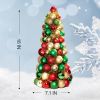 16in Christmas Ball Tree with LED Lights Table Centerpiece Fireplace Decor Indoor Holiday Party Home Decoration Red Gold Green