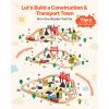 70PCS Wooden Train Set, with Magnetic Crane, Wood Train Track Toy for Kids Ages 3-8, Construction Crane Railway Set, Compatible with Major Brands
