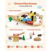 70PCS Wooden Train Set, with Magnetic Crane, Wood Train Track Toy for Kids Ages 3-8, Construction Crane Railway Set, Compatible with Major Brands