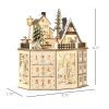 Christmas Advent Calendar, Light Up Table Xmas Wooden Holiday Decoration with Countdown Drawers and Village, for Kids and Adults, Natural