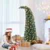 5 ft Prelit Bent Top Christmas Tree, Whimsical Xmas Tree Slim High Mountain Fir with 100 LEDs and Metal Stand, Green