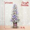 Pre-Lit Potted Flocked Arctic Fir Pencil Artifical Christmas Tree 4ft, Slim Potted Twinkle Christmas Tree with Multicolor Lights, Mixed PE