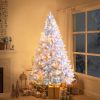 6FT Sliver Pre-Lit Artificial Christmas Tree, Hinged Full Tree with Metal Stand, 800 Branch Tips, 300 LED Lights,11 Lighting Modes