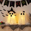 [Timer] Light Up Halloween Scary Ghost Decorations, Set of 2 DIY Spooky Crafts for Indoor Home Mantel Shelf & Tabletop Decor White