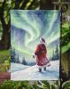 Santa Claus Watching the Northern Lights Christmas Garden Flag Mailbox Decorative Yard Banner Outside Patio Artwork for Flower Beds, Garden Size