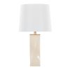 Curvo Square Contemporary 27" Ceramic Table Lamp in Cream Ceramic, Gold Metal, and White Linen by
