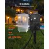 Outdoor Power Stake, 25 FT Extension Cord, Outdoor Power Strip Weatherproof with Cover and Overload Protection, 6 Outlets, 15A/1875W