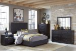 Modern Bedroom Furniture 1pc Dresser of 6x Drawers Charcoal Finish Glass Insert Top Stylish Gunmetal Tone Handles