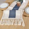Boho Blue Table Runner 72 Inches Long with Tassels Macrame Farmhouse Style Party Rustic Wedding Baby Bridal Shower Dining Decor (12x72 Inches)
