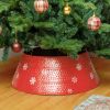 Christmas Tree Collar Steel Tree Ring Skirt Home Xmas Decoration with Snowflake Engraved, 26" Base, Red