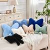 Ivory Bow Pillow, Soft Bow Decorative Pillows with Faux Rabbit Fur, Cute 16" Bow Throw Pillows