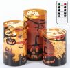 Halloween Candles with Pumpkins, 3 Pack Flameless Candles with Remote Timer, Orange Pumpkin Glass Candles Battery Operated with Spiderweb