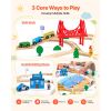 113PCS Wooden Train Set, for Kids Ages 3-8, Wood Train Track Toy with Storage Box, City Scene Railway Playset, Compatible with Major Brands