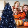 5ft Black Christmas Tree with 250 White LED Lights, 1076 Tips PE+PVC Artificial Tree for Halloween & Holiday Decor