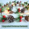 Christmas Garland Lights 6.56FT Holiday Prelit Garlands Pine Cone Garland with Red Berry Upgraded Battery Operated Garland with LED Lights Xmas Decor
