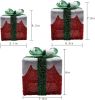 Set of 3 LED Boxes with Green Bows, Lighted Red Boxes with 60 LED Light String for Christmas Indoor Outdoor Home Yard Party Decoration