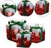 Set of 3 LED Boxes with Green Bows, Lighted Red Boxes with 60 LED Light String for Christmas Indoor Outdoor Home Yard Party Decoration