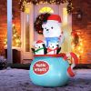 5ft Christmas Inflatables Outdoor Decorations Blessed Polar Bear and Penguins in the Cup, Blow-Up LED Yard Christmas Decor for Garden, Lawn, Party