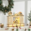 Christmas Advent Calendar, Light Up Table Xmas Wooden Store Holiday Decoration with Countdown Drawer, Village, for Kids and Adults, Natural