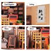 3d wooden puzzle for adults Corner Coffee Shop book nook with lights model kit dollhouse DIY miniature house Birthday and Christmas gifts