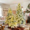Pre-Lit Spruce Snow Flocked Christmas Tree Set-4 ft, 6 ft, 7.5 ft Artificial Hinged Xmas Tree with 800 Warm-Yellow & Colorful LED Lights