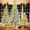 Pre-Lit Spruce Snow Flocked Christmas Tree Set-4 ft, 6 ft, 7.5 ft Artificial Hinged Xmas Tree with 800 Warm-Yellow & Colorful LED Lights