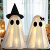 [Timer] Light Up Halloween Scary Ghost Decorations, Set of 2 DIY Spooky Crafts for Indoor Home Mantel Shelf & Tabletop Decor White