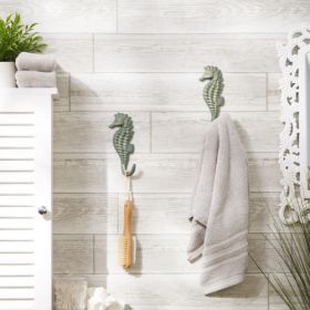 Coastal Seahorse Wall Hook Set of 2 - Decorative Nautical Hooks for Hanging