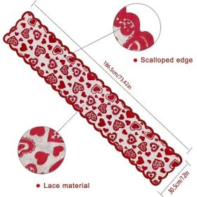 1pc Valentines Day Decorations Table Runner, 13 X 72 Inch Lace Heart Table Runner For Wedding Party (Option: red)