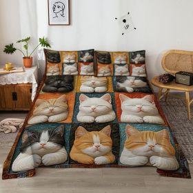4pcs Cute Cat Cute Pet Series Beds 1 Bed Sheet 1 Bed Sheet And 2 Pillowcases Bedding, Suitable For All Seasons (Option: Twin-Yellow)