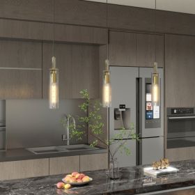 Gold Pendant Light Fixtures, 3 Pack Modern Pendant Lighting With Clear Striped Glass Shade, Hanging Pendant Lights Kitchen Island, Farmhouse Pend (Option: Gold)