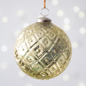 Diamond Patterned Mercury Glass Ornament (Option: Gold  Box of 4)