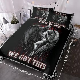 3PCS Soft And Comfortable Death And Angel Print Duvet Cover Set For Bedroom And Guest Room - Includes 1 Duvet Cover And 2 Pillowcases All Season (Option: Twin-Black)