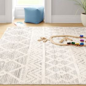 8-ft. x 10-ft. Hand Woven Wool Blend Grey Beige Ivory Persian Style Area Rug (size: 8x10)