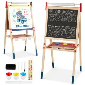 3-in-1 Kids Art Easel - Double-Sided Magnetic Board+Paper Roll, 26 Letter Magnets, Multicolor (Option: Defaulttitle)
