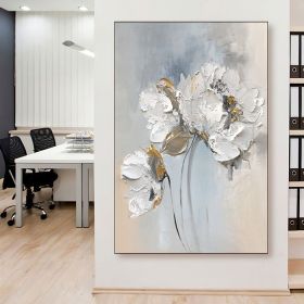 Handmade Oil Painting Fancy Wall Art Personalized Gifts Abstract White Floral Painting On canvas Large Flower Oil Painting Minimalist Modern Living Ro (style: 01, size: 60x90cm)