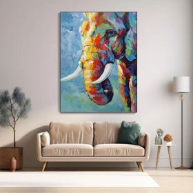 Hand Painted Impressionist Elephant Oil Painting On Canvas- Contemporary Multi-colored Safari Animal Fine Art WHAT BRILLIANT COLORS (style: 01, size: 140x210cm)