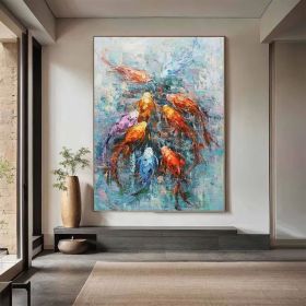 Personalized Gifts Koi Fish Oil Painting Goldfish Original Fine Art Animals Oil Artwork Fish Wall Art Decor Gifts for Friends (style: 01, size: 60x90cm)