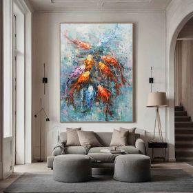 Personalized Gifts Koi Fish Oil Painting Goldfish Original Fine Art Animals Oil Artwork Fish Wall Art Decor Gifts for Friends (style: 01, size: 50x70cm)