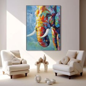 Hand Painted Impressionist Elephant Oil Painting On Canvas- Contemporary Multi-colored Safari Animal Fine Art WHAT BRILLIANT COLORS (style: 01, size: 80x120cm)