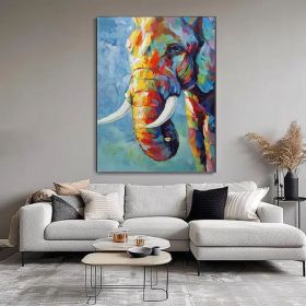 Hand Painted Impressionist Elephant Oil Painting On Canvas- Contemporary Multi-colored Safari Animal Fine Art WHAT BRILLIANT COLORS (style: 01, size: 90x130cm)