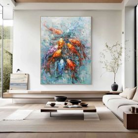 Personalized Gifts Koi Fish Oil Painting Goldfish Original Fine Art Animals Oil Artwork Fish Wall Art Decor Gifts for Friends (style: 01, size: 80x120cm)
