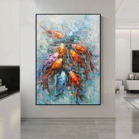 Personalized Gifts Koi Fish Oil Painting Goldfish Original Fine Art Animals Oil Artwork Fish Wall Art Decor Gifts for Friends (style: 01, size: 90x130cm)