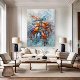 Personalized Gifts Koi Fish Oil Painting Goldfish Original Fine Art Animals Oil Artwork Fish Wall Art Decor Gifts for Friends (style: 01, size: 120x160cm)