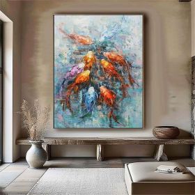 Personalized Gifts Koi Fish Oil Painting Goldfish Original Fine Art Animals Oil Artwork Fish Wall Art Decor Gifts for Friends (style: 01, size: 140x210cm)
