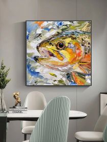 Trout Fish Oil Painting On Canvas Fish Original Canvas Fine Art Animals Wall All Decor Gifts for Him (style: 01, size: 80x80cm)